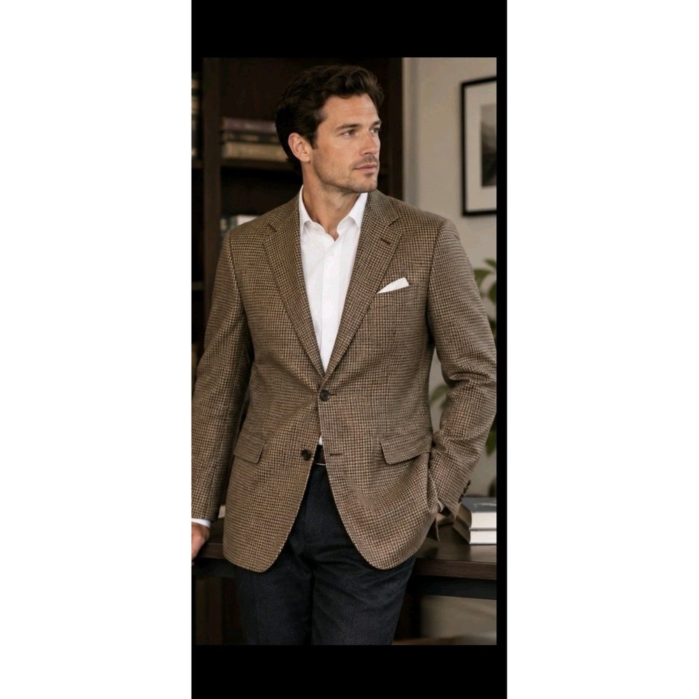Gianfranco Ruffini 46R Houndstooth Sport Coat Italy Silk Wool Blazer Neutral